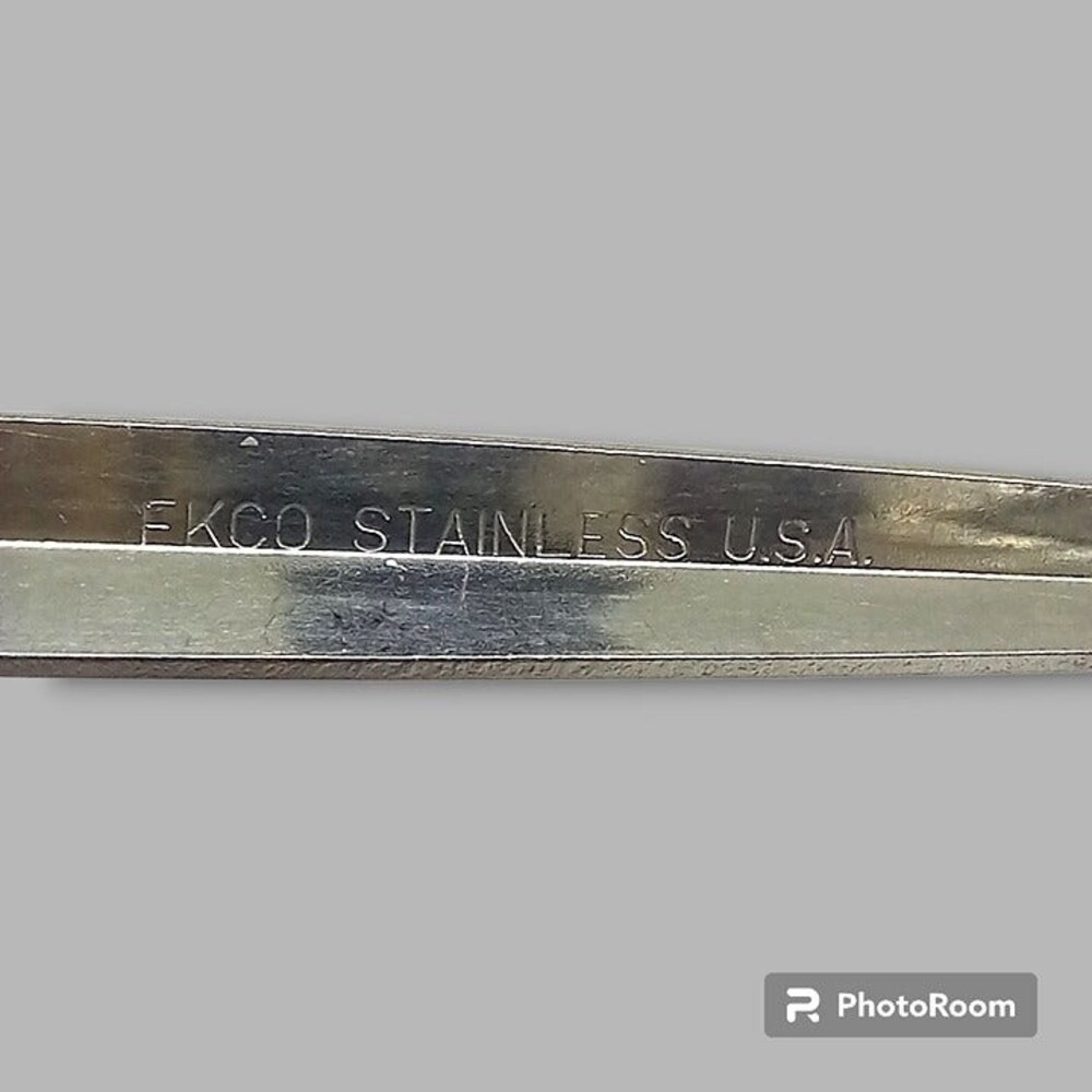 Ekco Stainless Iced Teaspoon-EKS36-Made in USA-MCM-Center Ridge-Minimal-Set of 6 - Picture 5 of 6